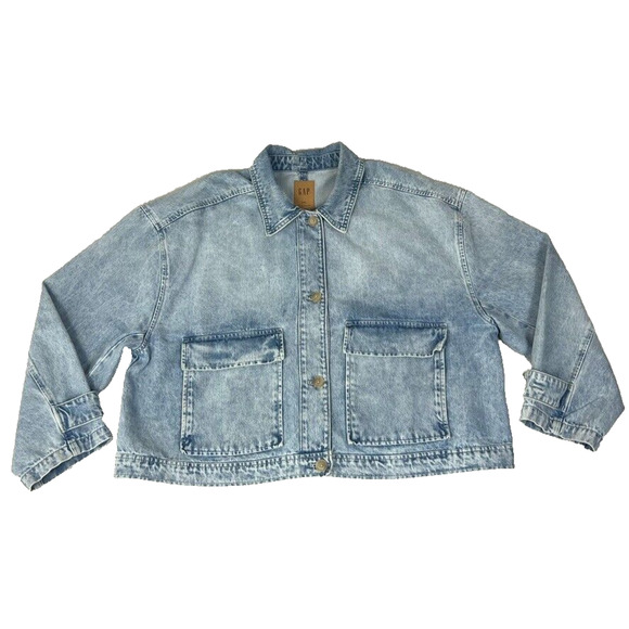 Gap Shirt Jacket Shacket Womens Plus XXL Blue Denim Lightweight Easy Utility - Picture 2 of 13